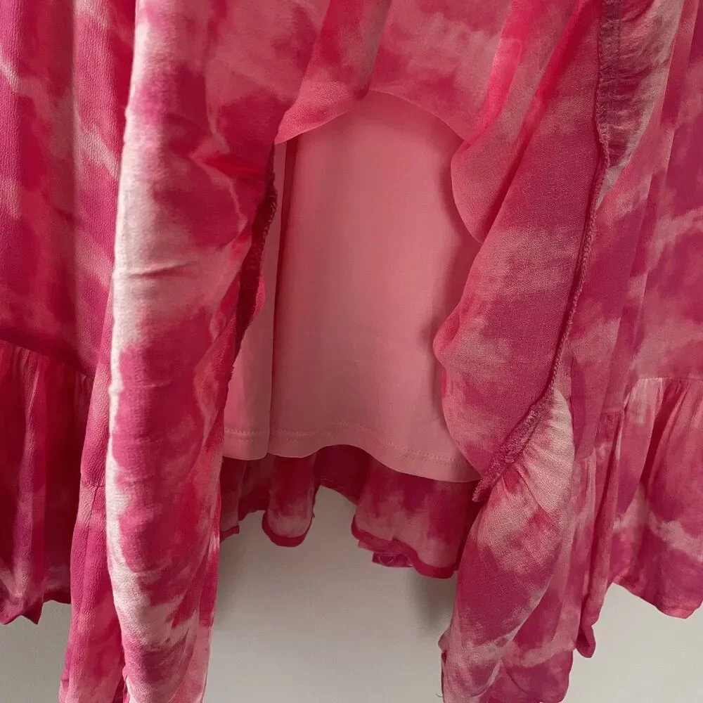 Torrid Cold Shoulder Ruffle Tie Dye Midi Dress Pink Rayon Women Size 3X - Picture 7 of 13